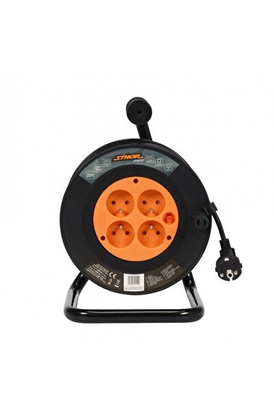 Sthor Electric Extension Cord on Drum 4 Outlets, Length 25 m