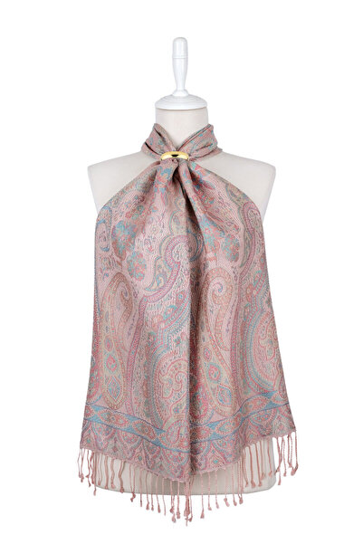 Bursa İpek Ροζ Τυρκουάζ Μαντήλι από Υφαντό Μετάξι Τζαμάουαρ