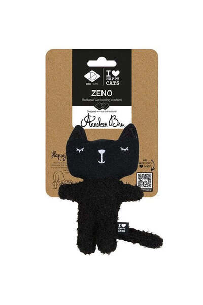 D&D Home I Love Happy Cats Zeno Refillable Cat Kicking Cushion Cat Toy - BLAC...