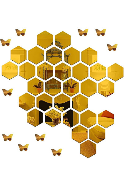 Primo Plus ملصق حائط قابل للإزالة على شكل مرآة سداسية صفراء