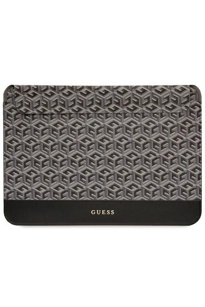 Guess GCube Stripes Laptop Sleeve, 16" Universal, Black, Eco Leather