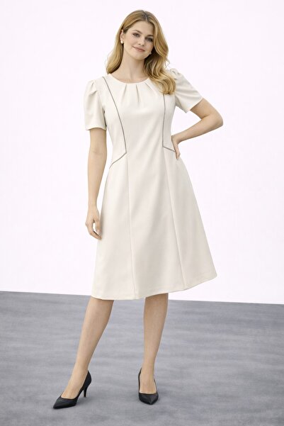 Ekol Taş Şerit İşkeme Detaylı Elbise 4052