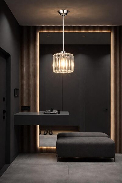 CanAydınlatma Krom Kristal Cam Taşlı Tabut Sarkıt Modern Avize Antre/Hol