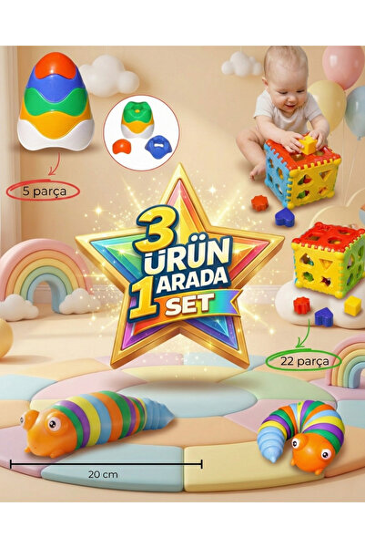 POZART 3'LÜ BEBEK GELİŞİM SETİ 22 PARÇA BULTAK+TIRTIL+AFACAN RENKLİ KULE
