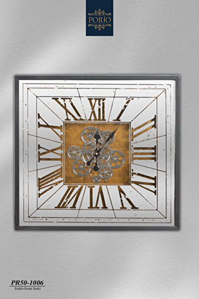 Porio Dublin Metal Çarklı Gold Roma Rakamlı Dekoratif Aynalı 60*8.5*60 cm Duv...
