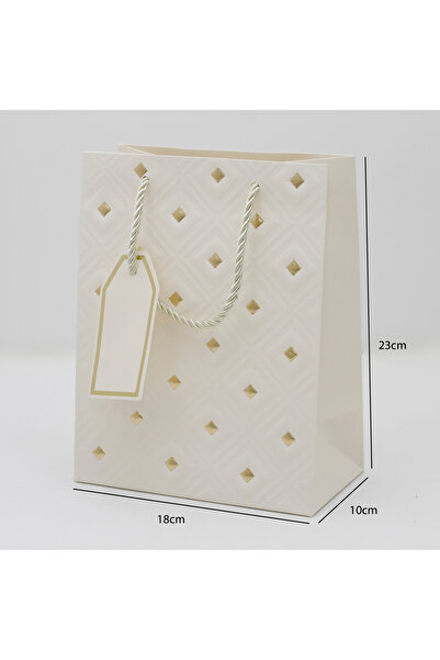 Generic 12 pieces of gift bags decorated with gold polka dots, off-white color