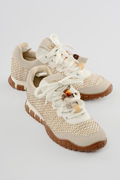 Mubiano Ženska slamnata Patike Antilop detaljna Sa perlama Calla bela