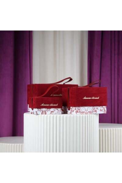 GiftWorld مجموعة من 3 علب مخملية بلون بورغندي