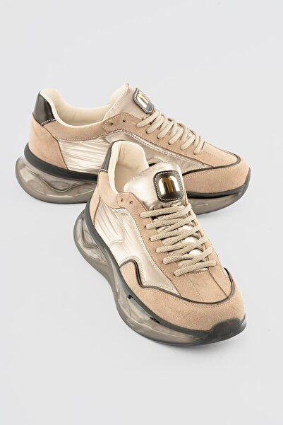 Mubiano Women's Suede Sneaker with Anorak Detail and Thick Sole in Mora Mink