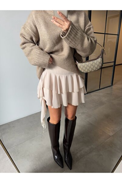 BB Bensu Buyruk Tulle Short Skirt Beige