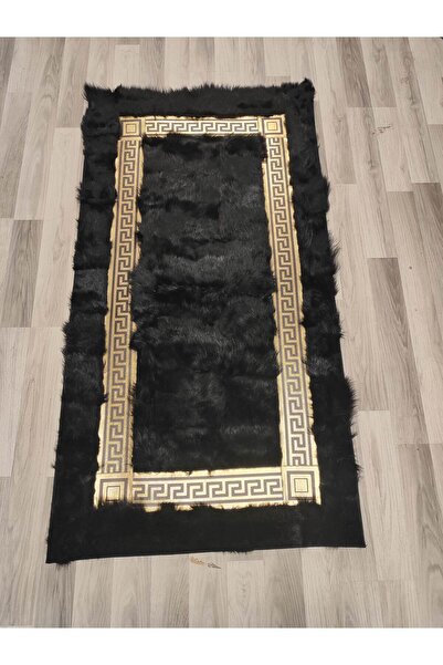 KuzeyCarpet Siyah Toscana Gold Varaklı Doğal Kürk halı