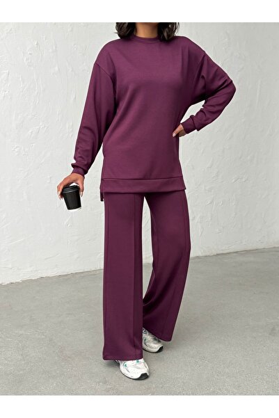 BEJNA Set de damă, culoare prune, confortabil, moale, cu textură modală, pent...