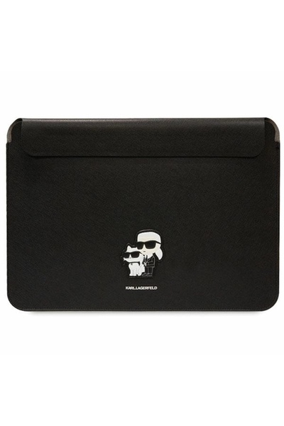 Karl Lagerfeld 16" Saffiano Sleeve, Black, Magnetic Closure, Eco Leather