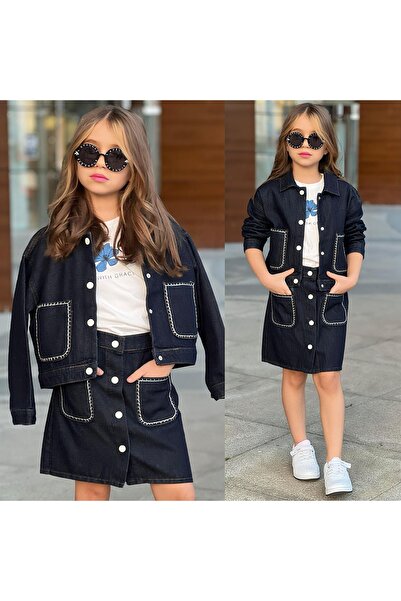 My Kids Wear Girl's Festive Embroidered Pocket Denim Jacket, Skirt & T-Shirt ...
