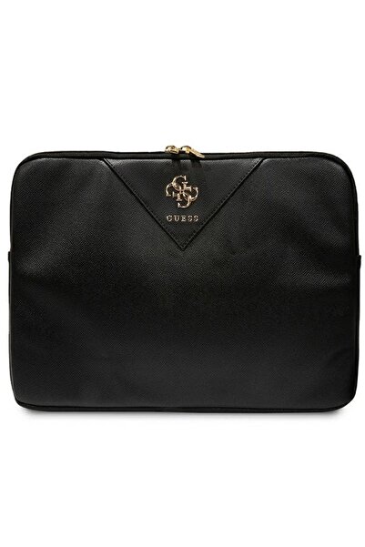 Guess Triangle 4G Laptop Sleeve, 16 Inch, Black, Eco-Leather, Zipper Closure