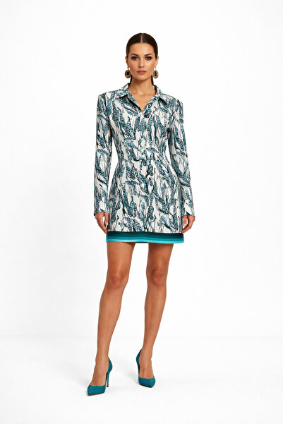 codemark Women's Patterned Shoulder Pad Pack Long Sleeve Mini Dress