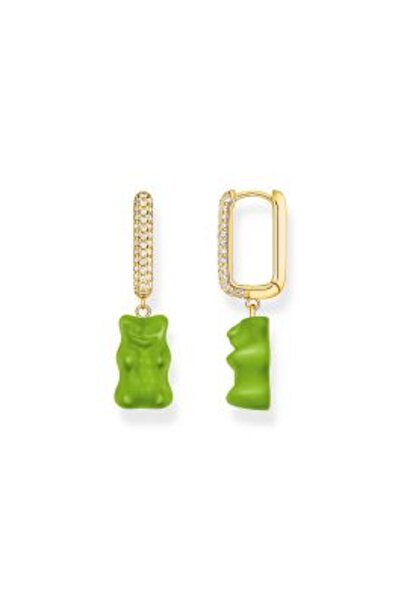 Thomas Sabo CR 727-414-6 Gold-plated single hoop earrings w. green Goldbears ...