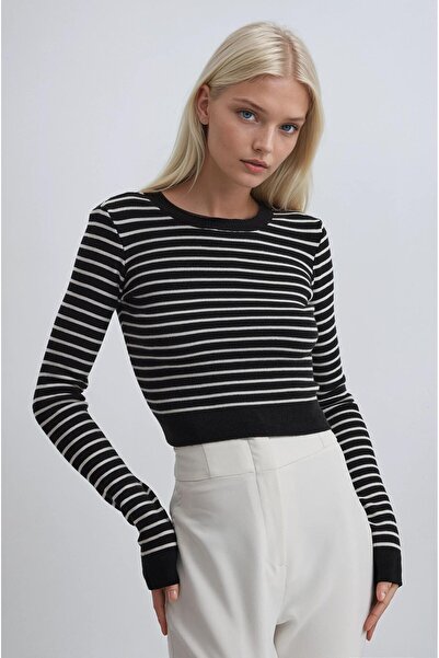 Lijuri Crew neck striped knit sweater 1406