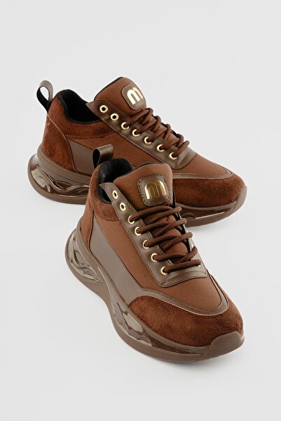 Mubiano Pantofi sport de damă cu talpă groasă și șireturi Myra maro