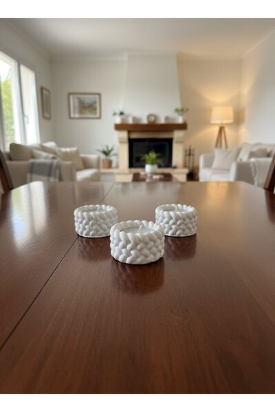 MODESTA HOME Modern 3’lü Örgülü Tealight Mumluk Seti – Masa ve Sehpa Üstü Dekor