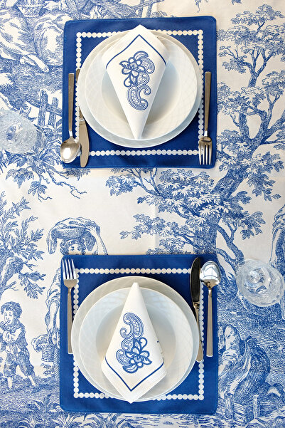 DEKOMOD 14 Piece French Country Pattern Tablecloth Set Cocktail Napkin Placem...