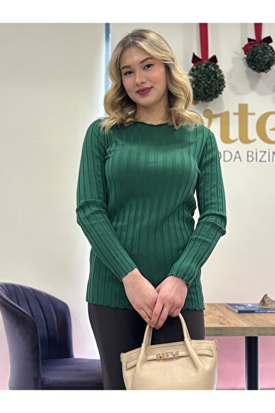 STAMINA Kadın Kol Ucu Ve Etek Ucu Marullu Triko Kazak