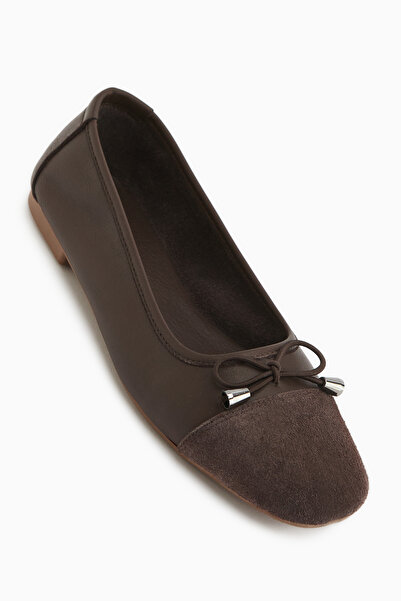 Limoya Anjela Дамски балетни пантофки от естествена кожа с детайл от кафе