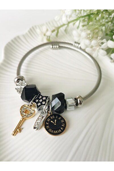 Halley Concept Steel black beaded lucky keychain model charm bracelet