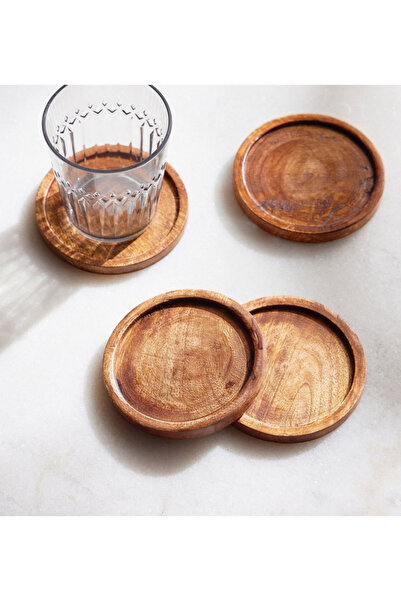 Generic Wooden 4-Piece Coaster Set - 10 x 10 cm