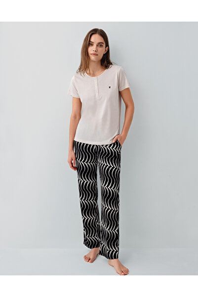 Pierre Cardin Women's Short Sleeve Long Patterned Pajama Set Home Wear Set Vr...