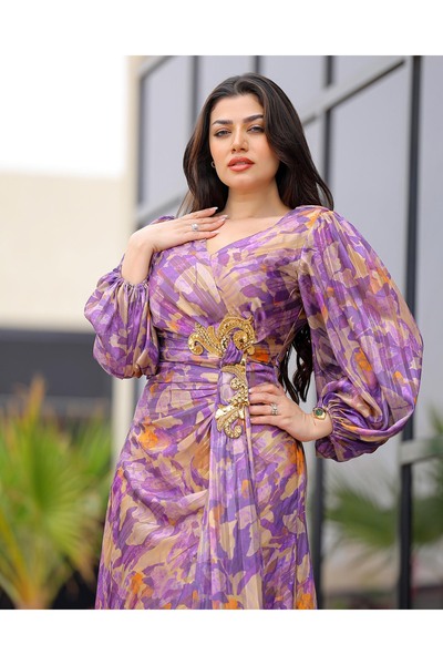 Opera Fashion Eid dress, chiffon with a floral print and wrap cut