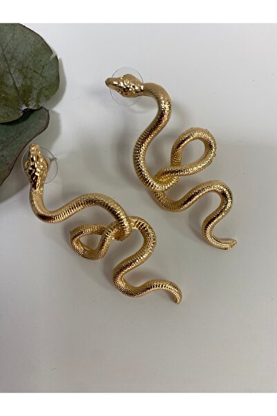 Yılan Figürlü Gold Küpe-Modern ve Cesur Kadın Küpe