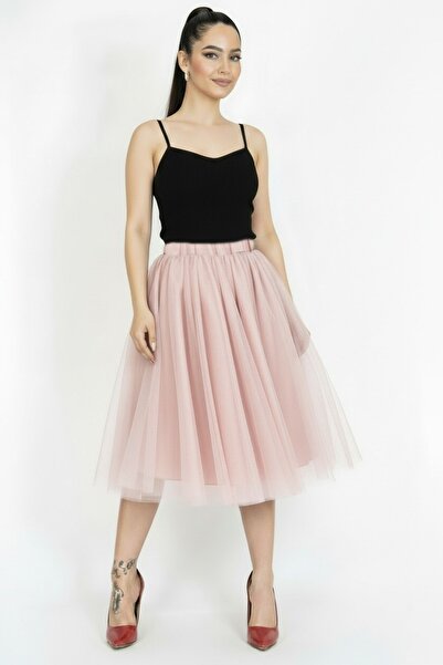 SUNEH Pudra Pembe 3 Kat 65 cm Boy Kabarık Tütü Kadın Etek Tül Etek Baby Showe...