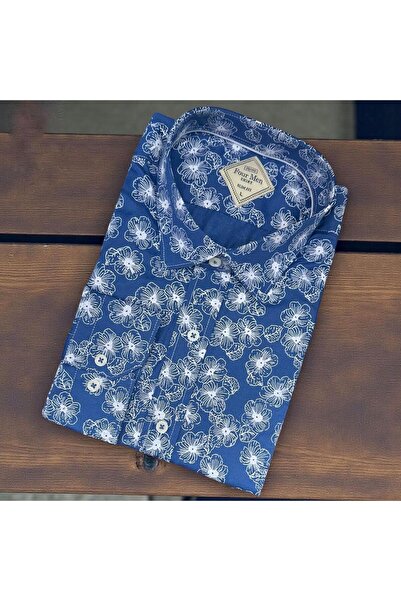 GÖMLEK GALERİSİ Men's Long Sleeve Shirt with Slim Fit Digital Printing Pattern
