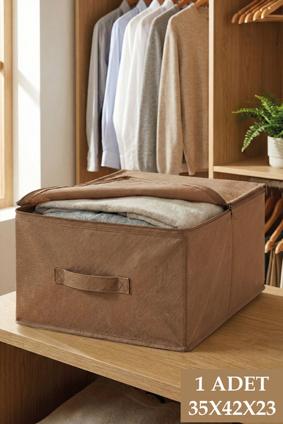 LUXWAY HOME Bej Tela Hurç 35x42x23 cm Fermuarlı Dolap İçi Düzenleyici Baza Al...