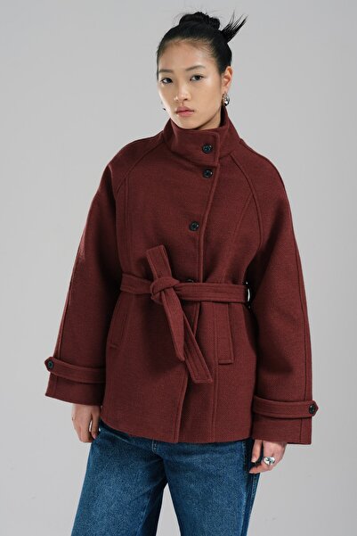 tw3 Women's Cashmere Fabric Belted Detailed Lined Design Coat