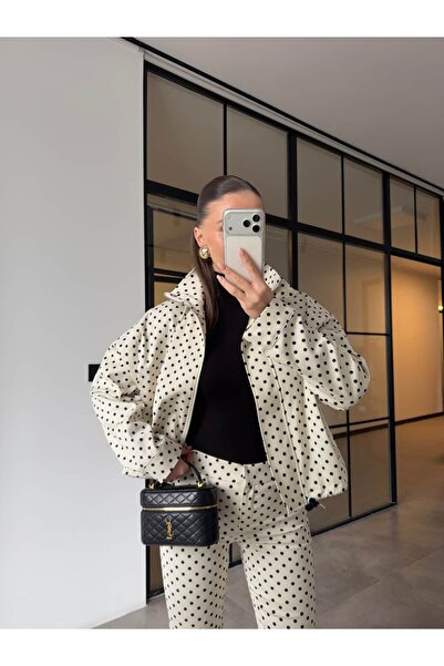 BB Bensu Buyruk Polka Dot Stand-Up Collar Jacket and Pants Set