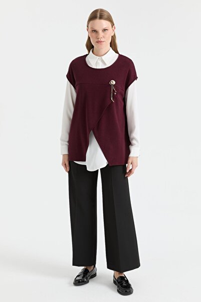 Esswaap Asimetrik Kesim Broş Detaylı İkili Takım Bordo