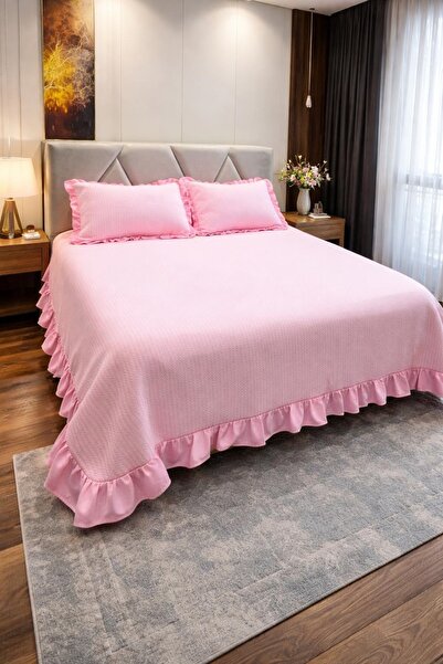 Pedimu Double Ruffle Detailed Pique Set – 3 Pieces |   Cover + 2 Pillowcases