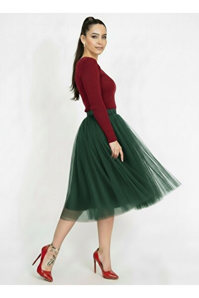 SUNEH تنورة توتو منفوشة للنساء باللون الأخضر الزمردي 3 طبقات بطول 65 سم تنورة...