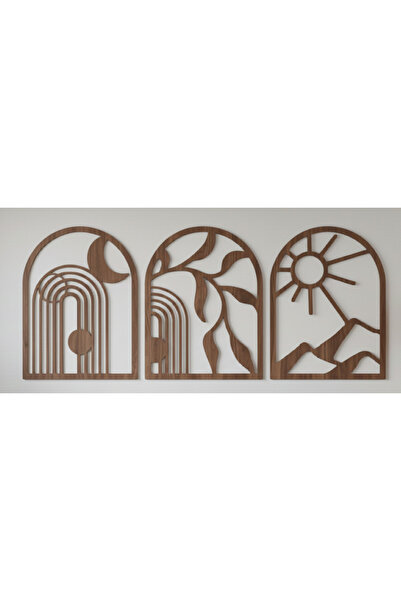 AS TASARIM LAZER - Bohem002 3'lü Ahşap Duvar Dekoru Seti