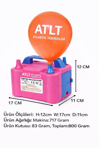 ATLT ATLANTİS ÇİFT ÇIKIŞLI BALON ŞİŞİRME MAKİNASI ELEKTİRİKLİ BALON POMPASI ŞİŞİRME ALETİ FİŞLİ 73005