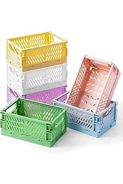 Arabest 6 Pack Plastic Storage Collapsible Crate Organizer Basket Bin for Org...