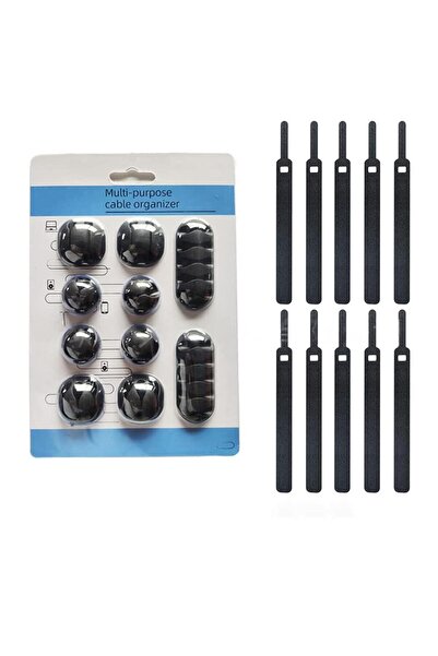 Arabest 10 Pack Black Desk Cable Management,Adjustable Cord Organizer Cable C...