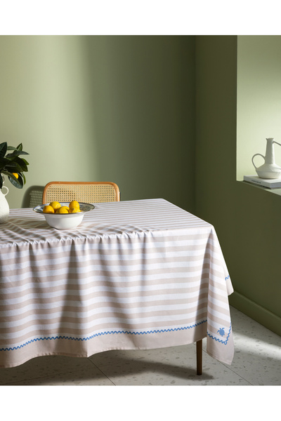 Madame Coco Louve Polycotton Tablecloth - Beige/White - 150X150 cm