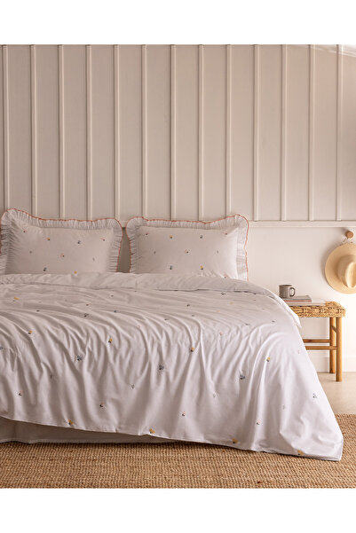 Madame Coco Saphir Double 100% Cotton Ranforce Embroidered Duvet Cover Set - ...