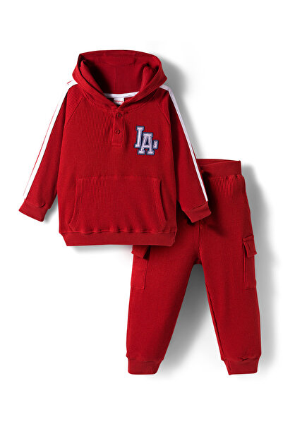 Babyhug Waffle Knit Full Raglan Sleeves Hooded T-Shirt & Lounge Pants Set Tex...