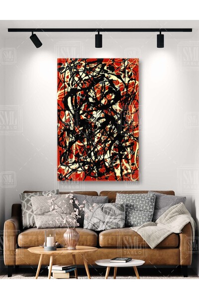 SML TABLO Jackson Pollock Serbest Form Kırmızı ve Siyah Modern Dekor Dikey Ka...