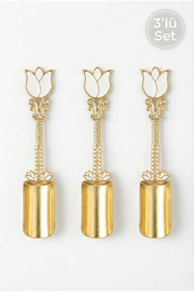 EMBazaar Lale Figürlü Çok Amaçlı Gold Beyaz Baharat Ve Kahve Ölçü Kaşığı 3 Adet