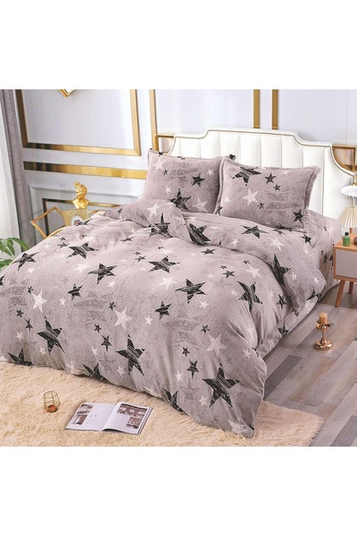 OEM Bed linen, Cocolino, 2 persons, 4 pieces, gray, with black stars, CCN4002
